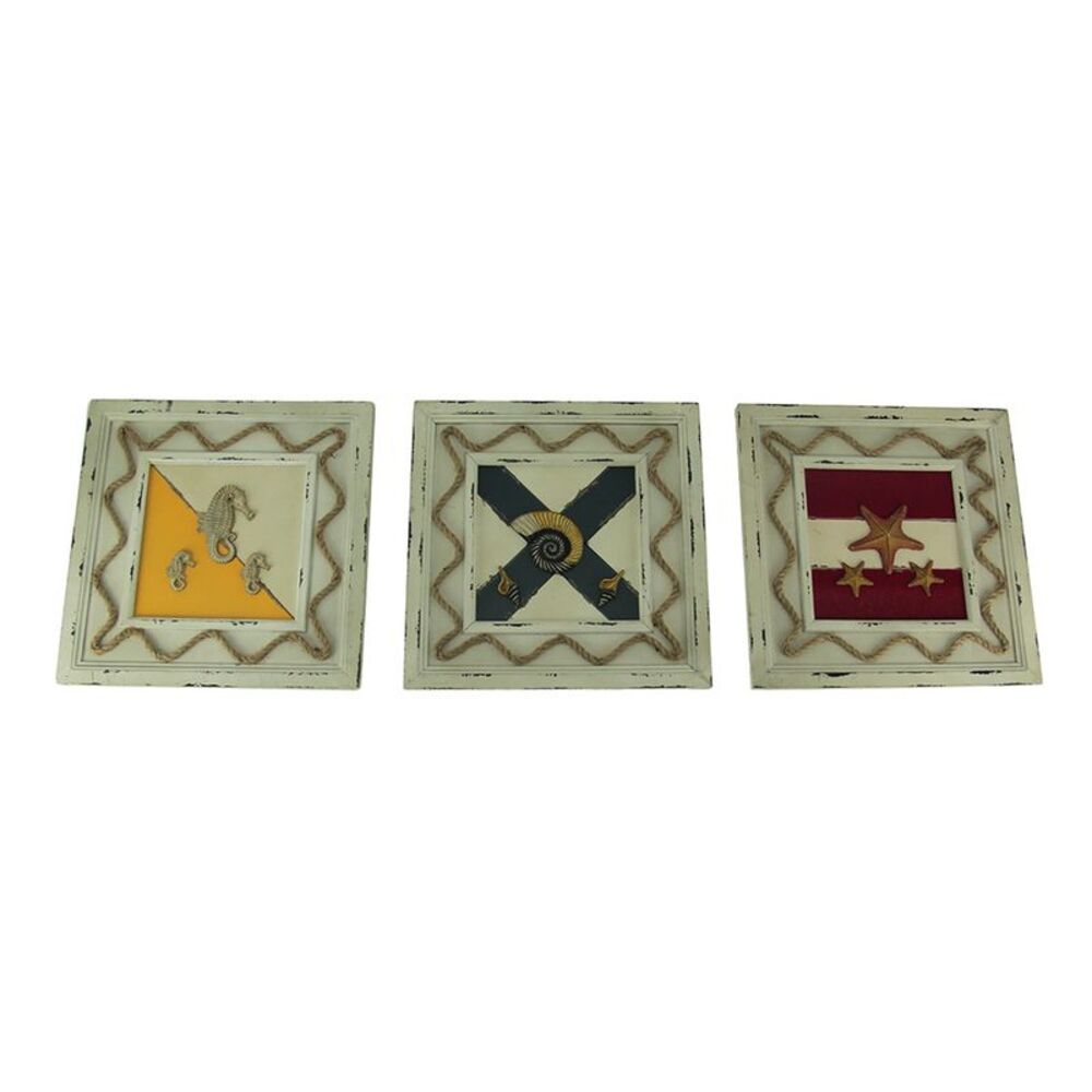 Set of 3 Rustic Coastal Nautical Flag Wooden Wall Hangings